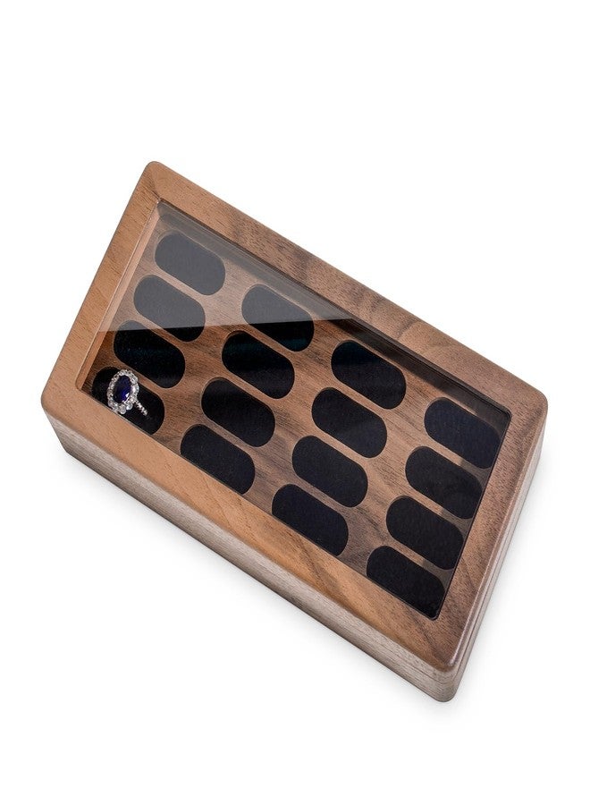 Wislist Luxury Solid Walnut Wood Ring Box with Glass Window - Ring case Jewelry Tray Jewelry Organizer for Rings, Studs & Earrings - Ideal for Store Display, Jewelry Showcases, Home Use & Gift Ideas - Image 3